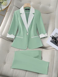 Primavera estate verde grigio kaki Ladies Blazer Pant Suit donna donna Business Work Wear Solid Jacket e pantaloni 2 pezzi Set