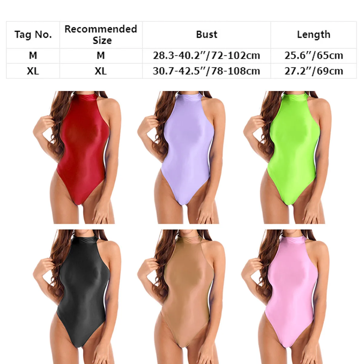 Womens Glossy High Cut Thong Leotard Bodysuit One Piece Swimsuit Swimwear Oil Shiny Tight Jumpsuit Sportswear Bathing Suit