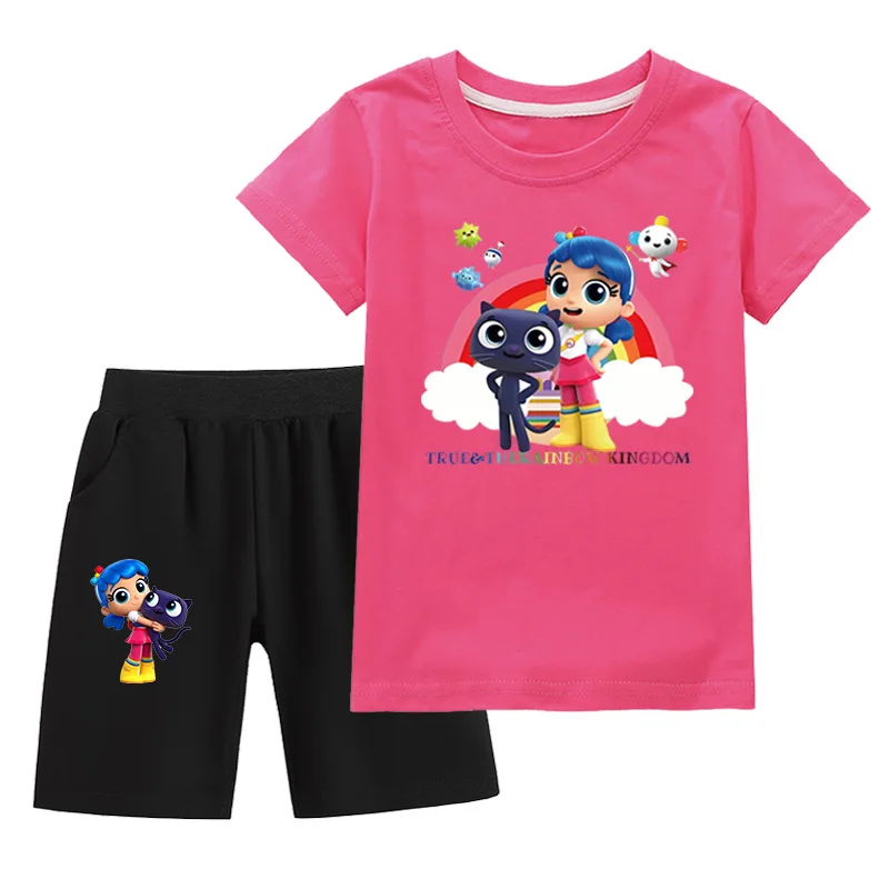New Baby Boys True and the Rainbow Kingdom Anime T-shirt Short Set Cartoon Cotton Short Sleeve Casual Fashion Clothing Set