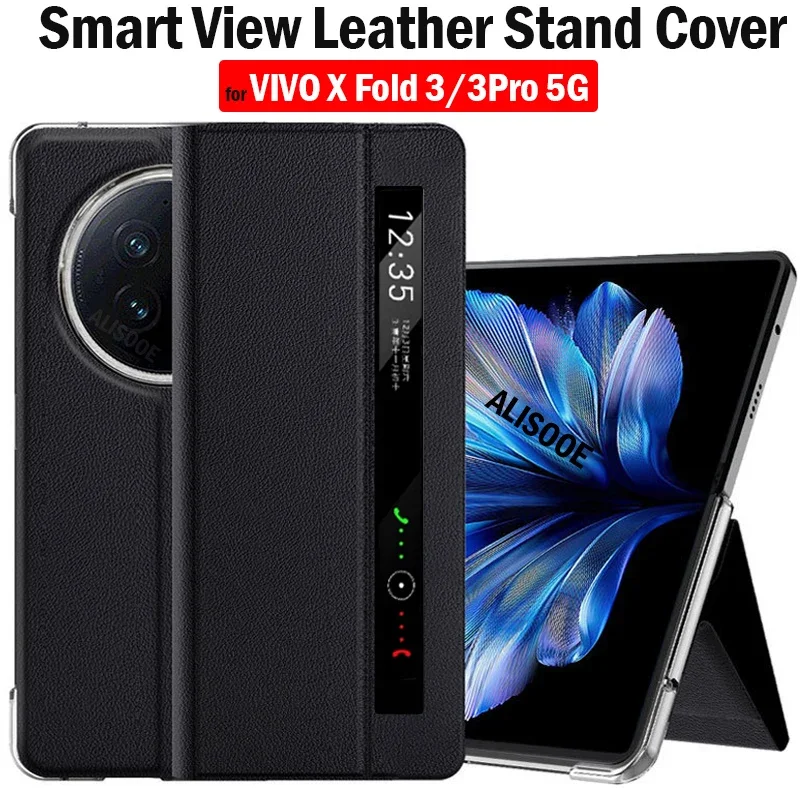 

with Touch Pen Slot Flip Cover For VIVO X Fold 3 5G Case Leather Smart View Protection Capa For VIVO X Fold 3 Pro Funda