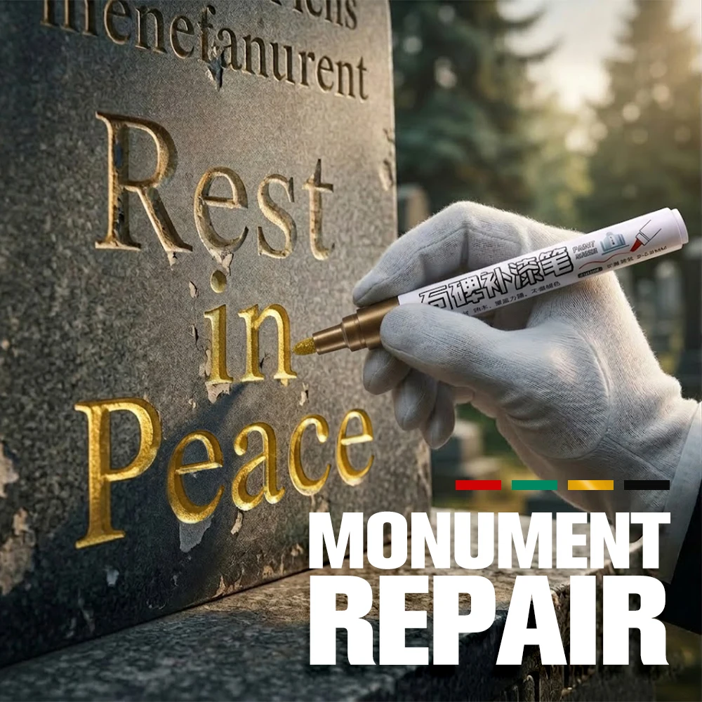 

4 Colors Tombstone Marker Pen Professional Inscription Repair, Color Touch-up Waterproof and Fade-resistant Repairing Decorating