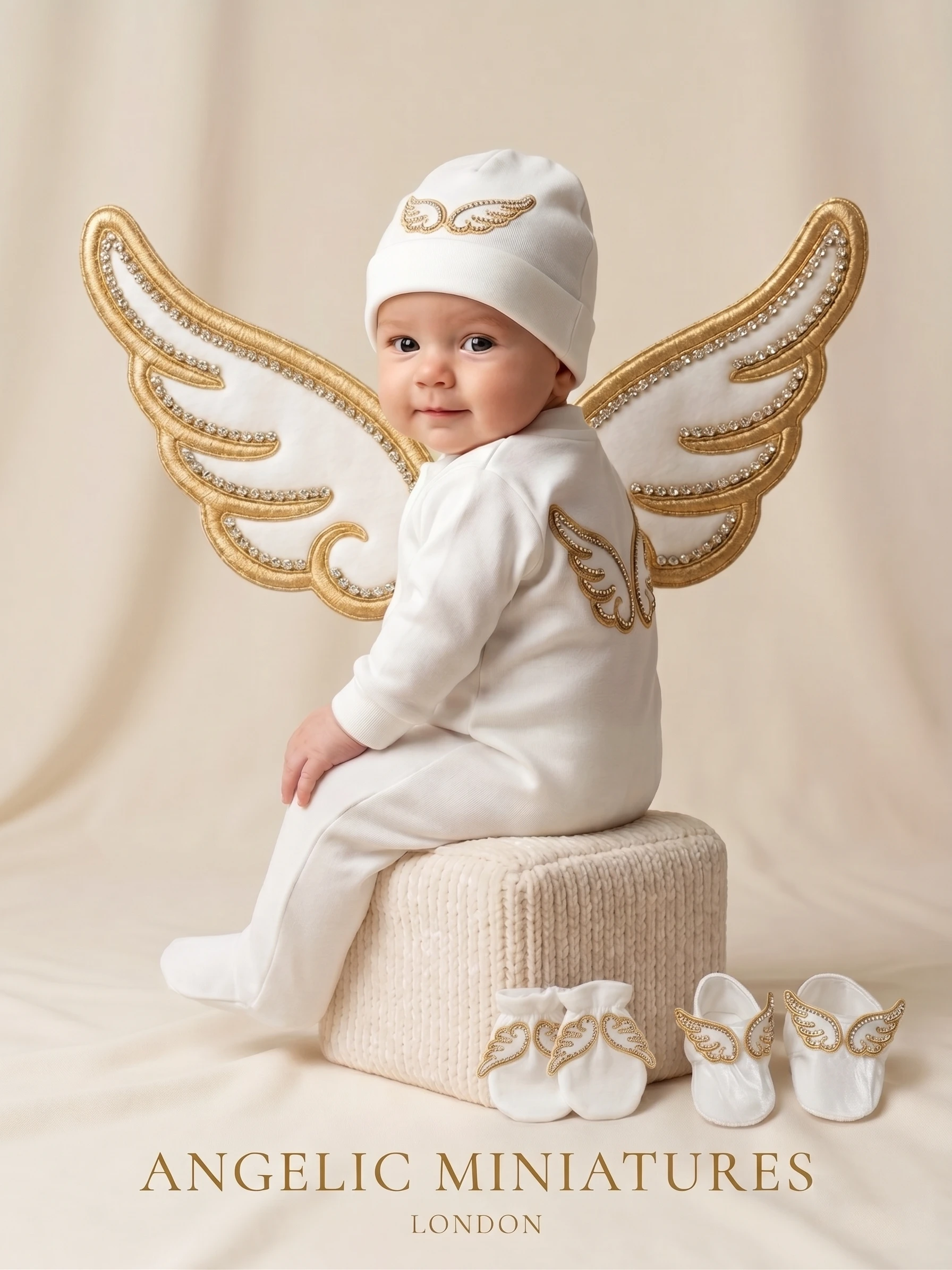 ensemble-5-pieces-barboteuse-nouveau-ne-holy-angel-avec-ailes-en-strass-dores-et-couverture-en-minky-a-pois-–-tenue-commemorative-pour-bebe-pleine-lune-et-cent-jours