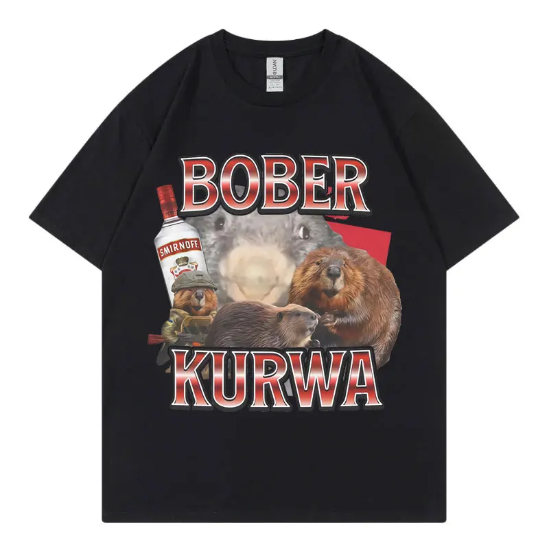 Bober Kurwa Fun Mouse Meme T-Shirt, Vintage Harajuku Y2k T-Shirt Lässiges, modisches und bequemes Sommer-Print-T-Shirt
