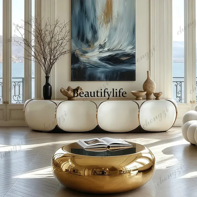 MM02 Italian light luxury solid wood TV cabinet high-end living room storage low cabinet cream wind storage cabinet view 3