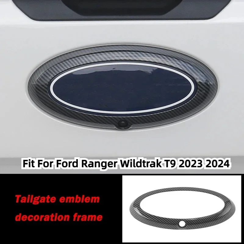 Car Rear Badge Ring Emblem Frame Cover Decoration Trim Sticker For Ford Ranger Wildtrak 2023 2024 Carbon Fiber Logo Accessories