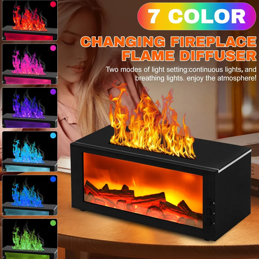 Flame Design Humidifier 7-Color LED Diffuser 300ml Aromatherapy Humidifier With 3 bottles Oils for Relaxation & Better Sleep