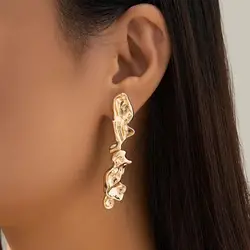 PuRui Trendy Irregular Pendant Earrings for Women Metal Gold Color Long Charm Drop Earring Ldies Party Gifts Wedding Jewelry