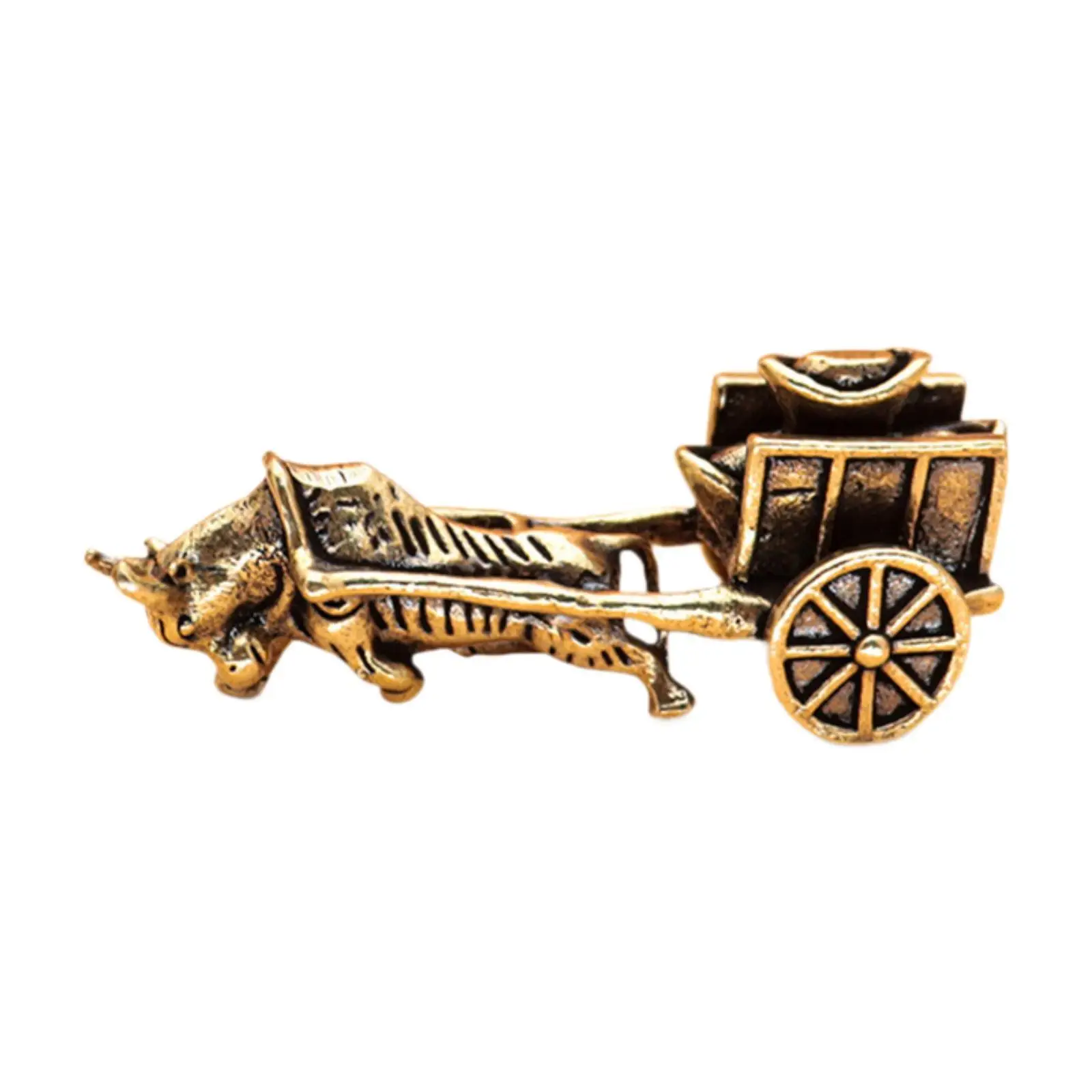 Mini Brass Ox Pulling Wealth Cart Figurine for Bedroom Decor Accessories