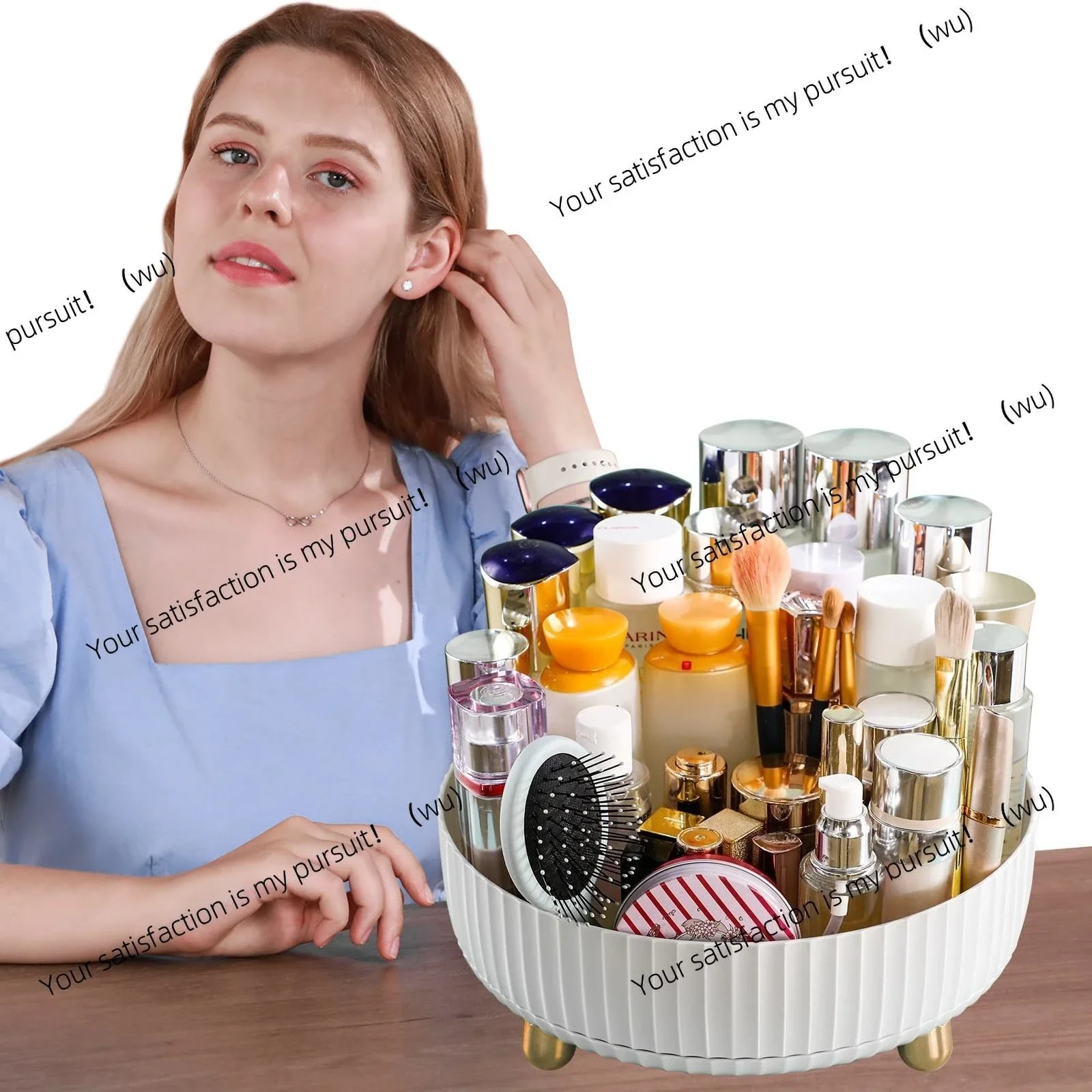 Luxury light home kitchen rotating shelf round multi-functional condiment organizer storage tray for desktop