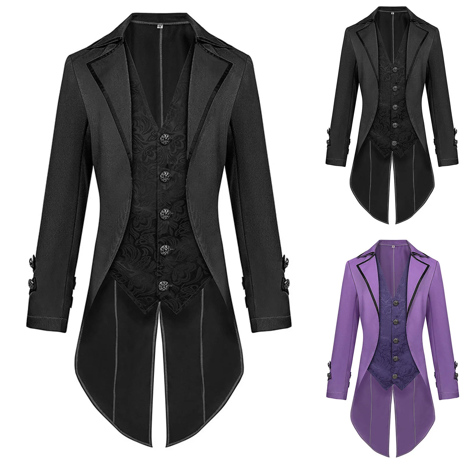 

Men Steampunk Gothic Victorian Jacket Vintage Tailcoat Medieval Frock Coat Uniform Renaissance Halloween Pretend Play Costume
