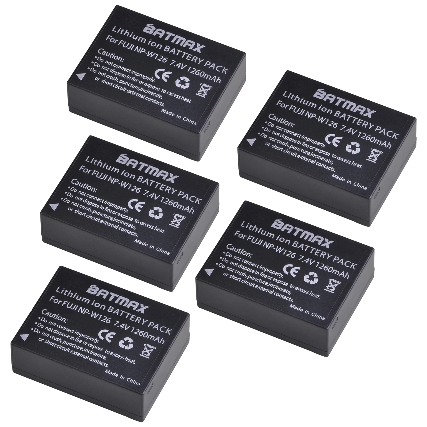 

Batmax 5x 1260mAh NP-W126 NPW126 Battery for Fujifilm FinePix HS30EXR HS33EXR HS50EXR X-Pro1 X-E1 X-E2 X-M1 X-A1 X-A2 X-T1 X-T10