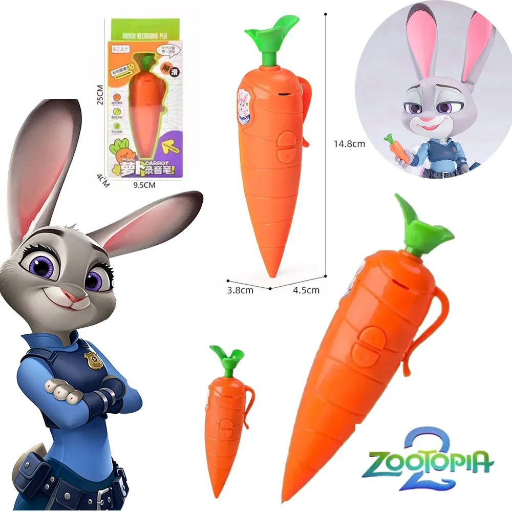 NEW Disney Zootopia Judy Carrot-Shaped 2-in-1 Voice Recorder Ballpoint Pen 60Sencond Recording Function Stationery Ballpoint Pen