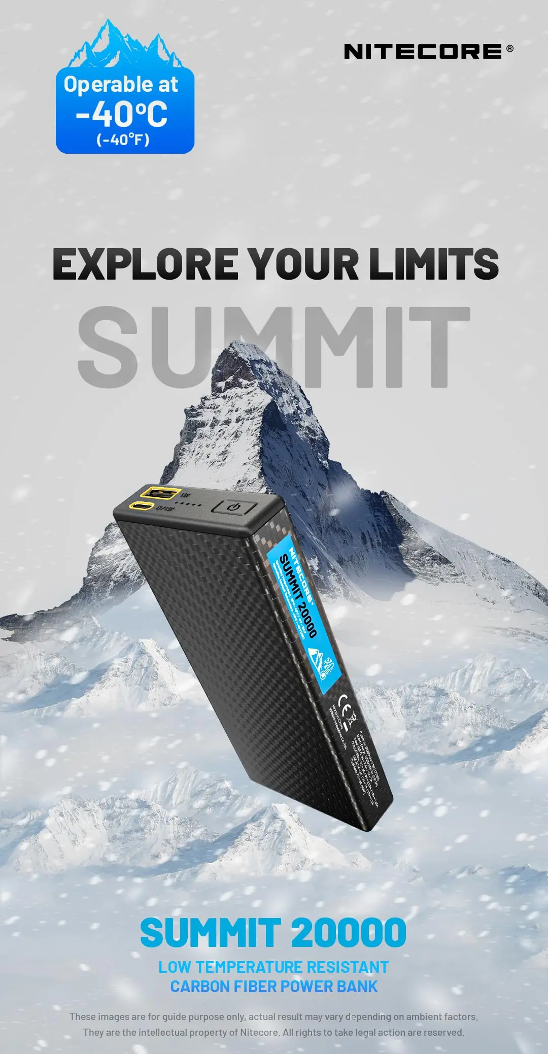 Nitecore SUMMIT 20000 Mobile Power Bank Low temperature Carbon Fiber Charger Fast Charging Portable Charger For Mobile Phone