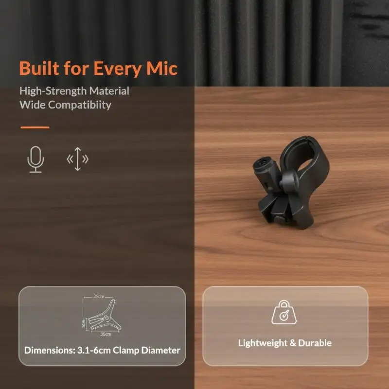 Microphone Clip Clamp Lightweight Portable Mic Holder with Adapter for Travel Vlogging Outdoor Performance Mobile Recording