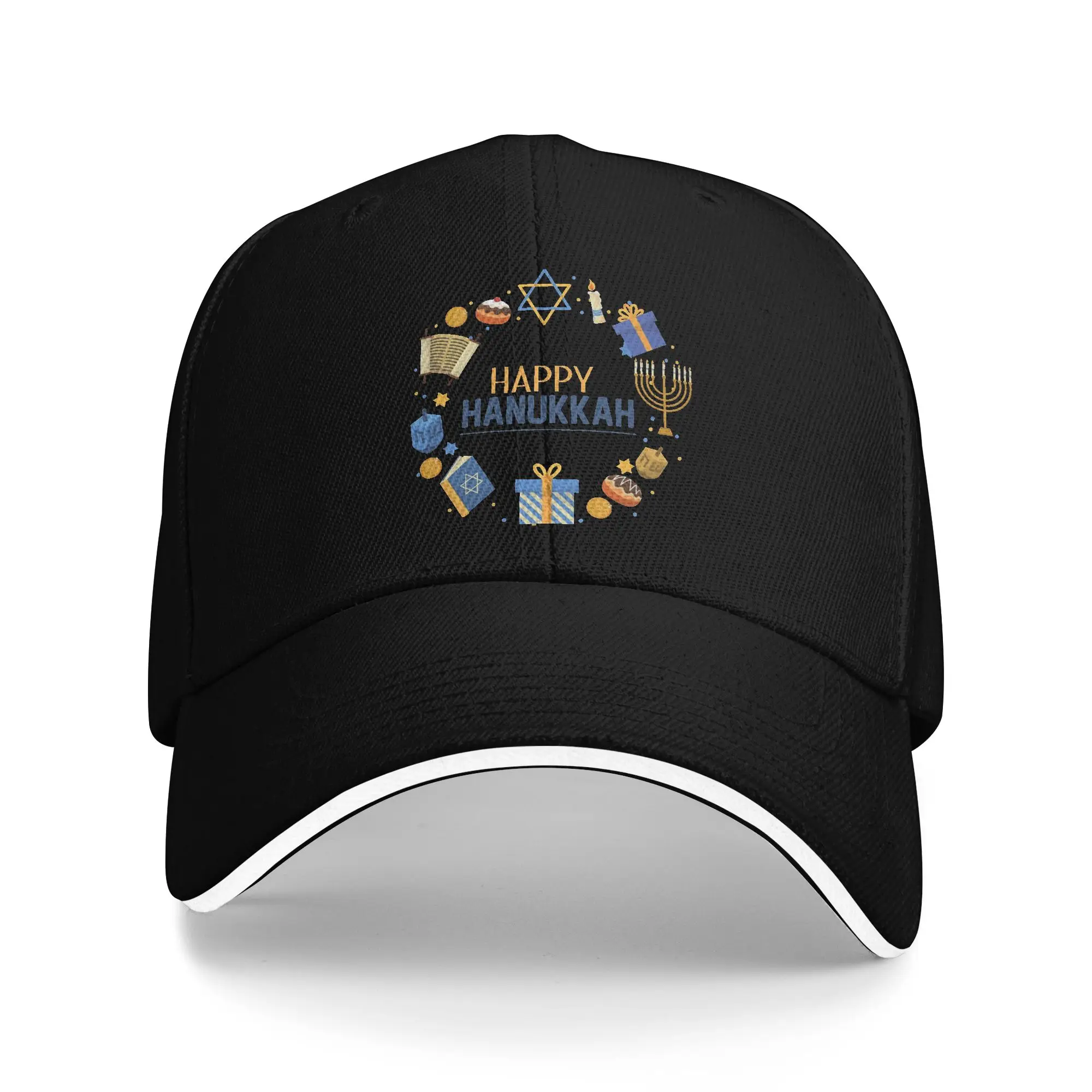Happy Hanukkah Jewish Baseball Cap Hip Hop  Sandwich Caps for Men Women Adjustable Dad Hat Fishing