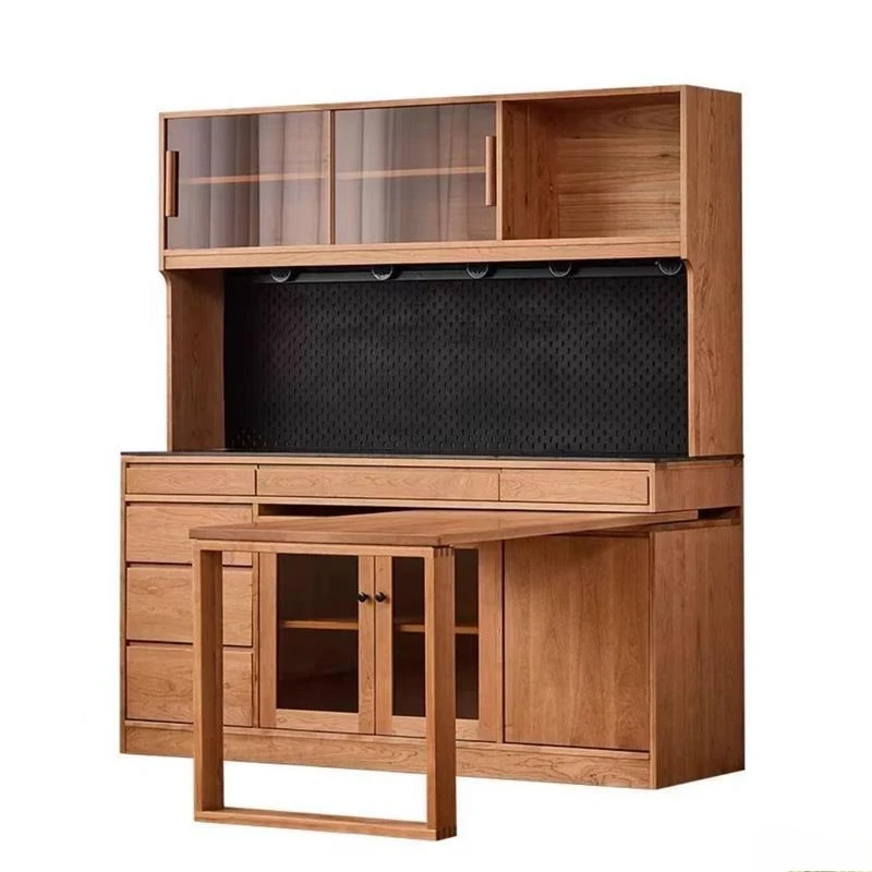 Solid wood dining side cabinet rotatable embedded dining table integrated household tea cabinet living room household