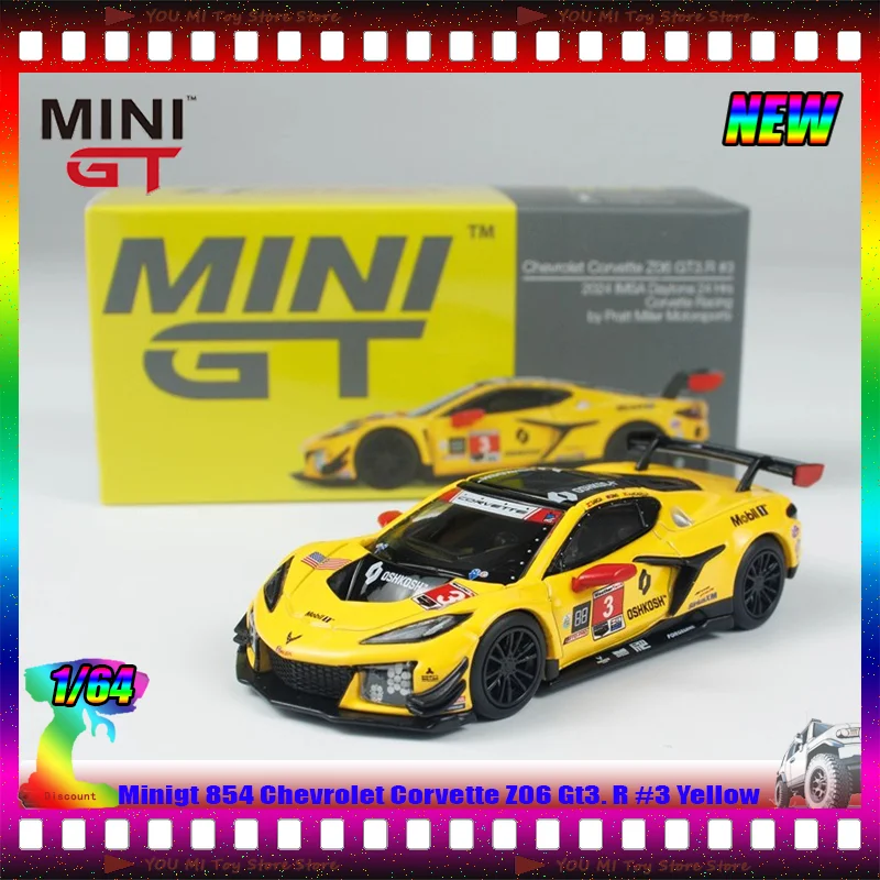 

Minigt 854 1:64 Chevrolet Corvette Z06 Gt3. R #3 Yellow Simulation Alloy Miniature Die-Cast Car Model Custom Children'S Toy Gift