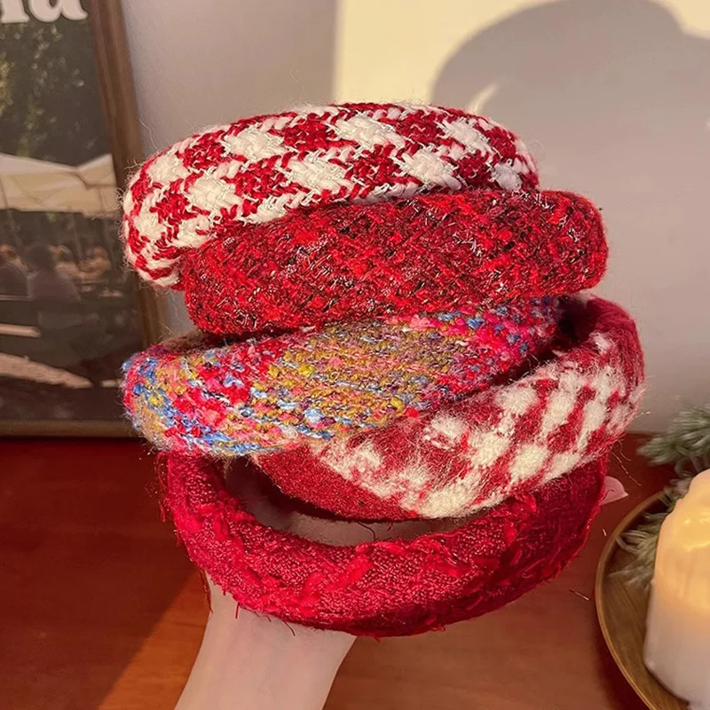 

Beautiful and Happy Christmas Women's Red Wool Knitted Thick Padded Headband, for Casual Party Holiday Use