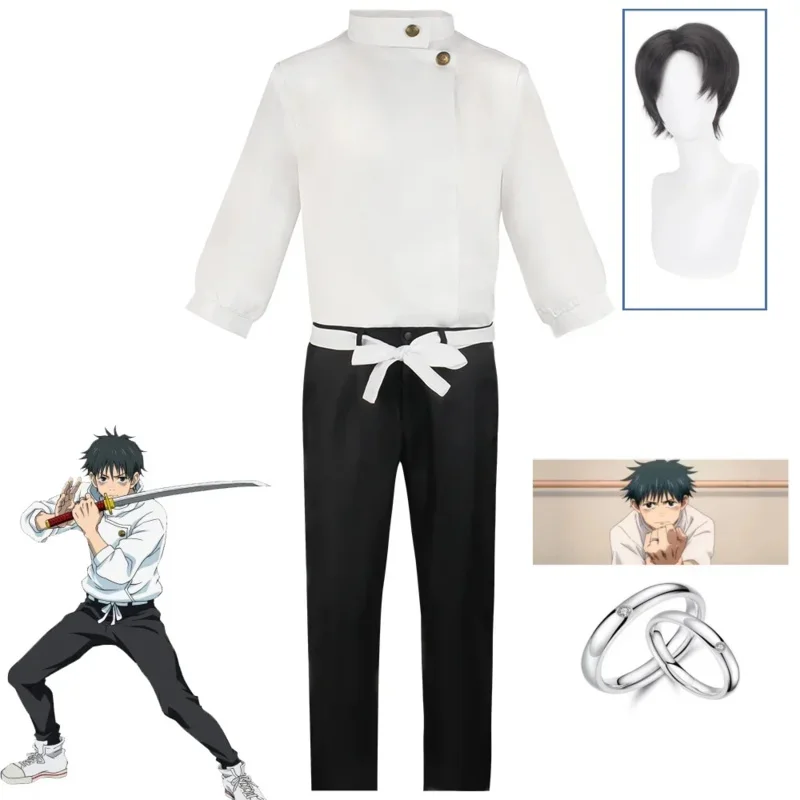 Anime Jujutsu Kaisen Yuta Okkotsu Costume Cosplay anelli aperti uomo donna uniformi per feste di Halloween top pantaloni cintura parrucca Set