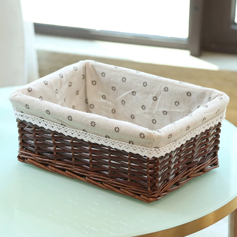 Cesta de almacenamiento de mimbre hecha a mano, artículos para el hogar, aperitivos, restos de frutas, ropa, acabado de sauce