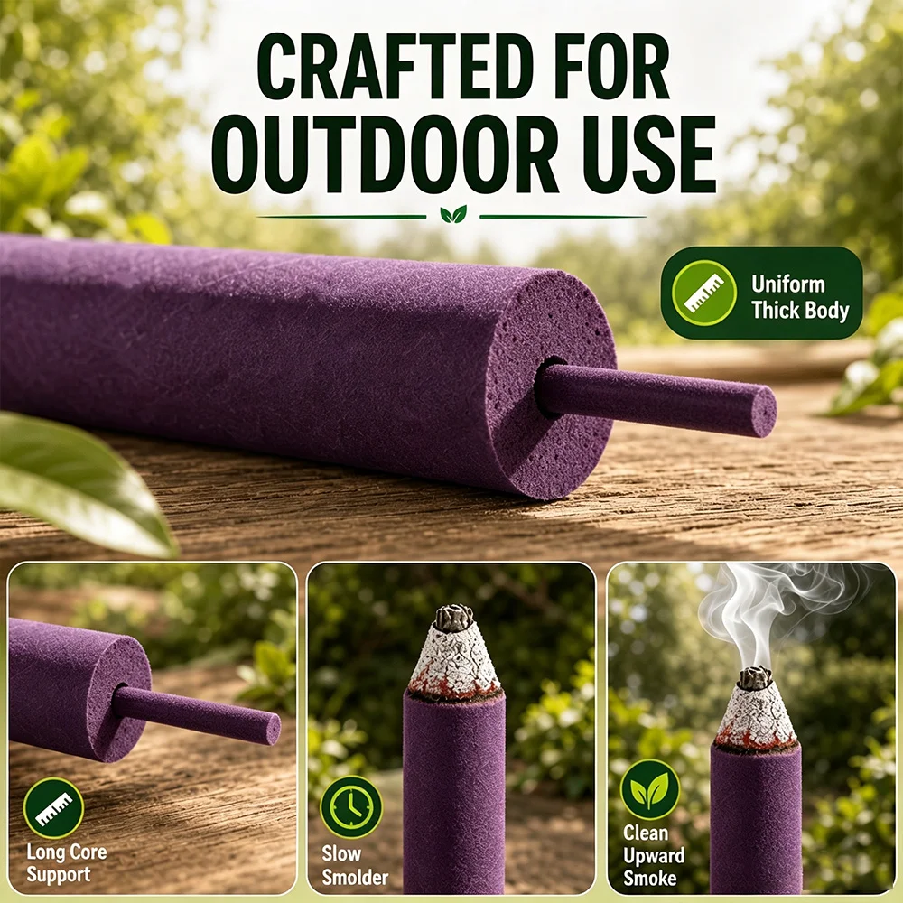 Extra-thick lavender-scented incense stick, 27cm long, handcrafted bamboo stick incense, made by hand from lavender, violet, and vanilla incense powder and essential oils, can burn for over 2 hours, with a rich and lon