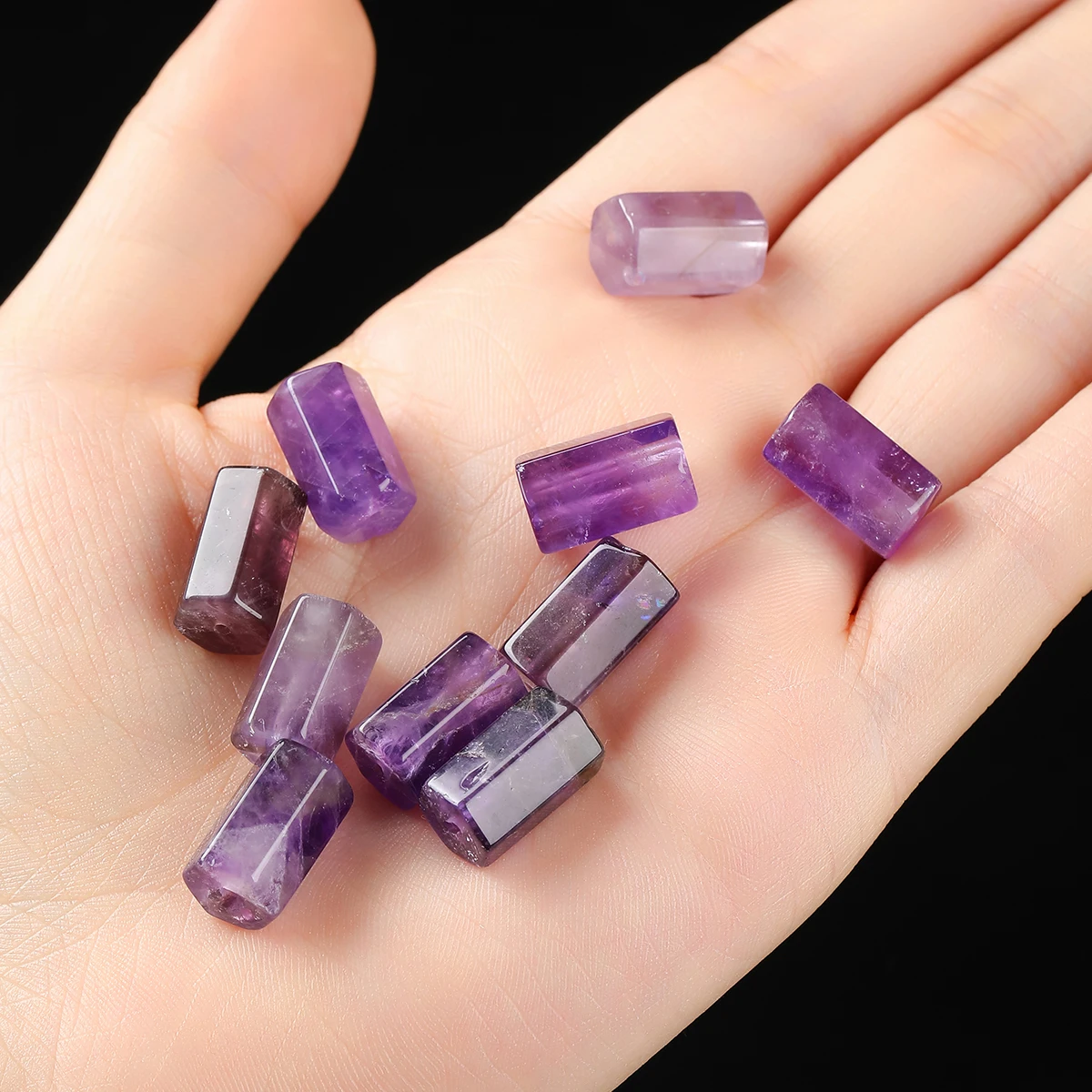 JD 1PC Natural Amethyst Hexagonal Column Polished Stone Smooth Crystal Bead for DIY Jewelry Making Home Decor Collection
