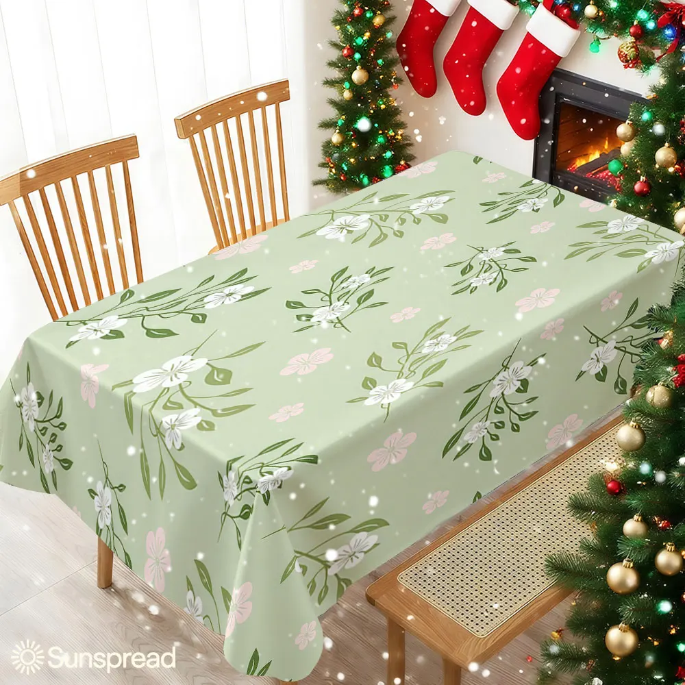 Vintage Sage Green Floral Ditsy Table Cloth Waterproof Spill Proof Table Cloth, Wipe Clean Table Cloth for Dining Camping