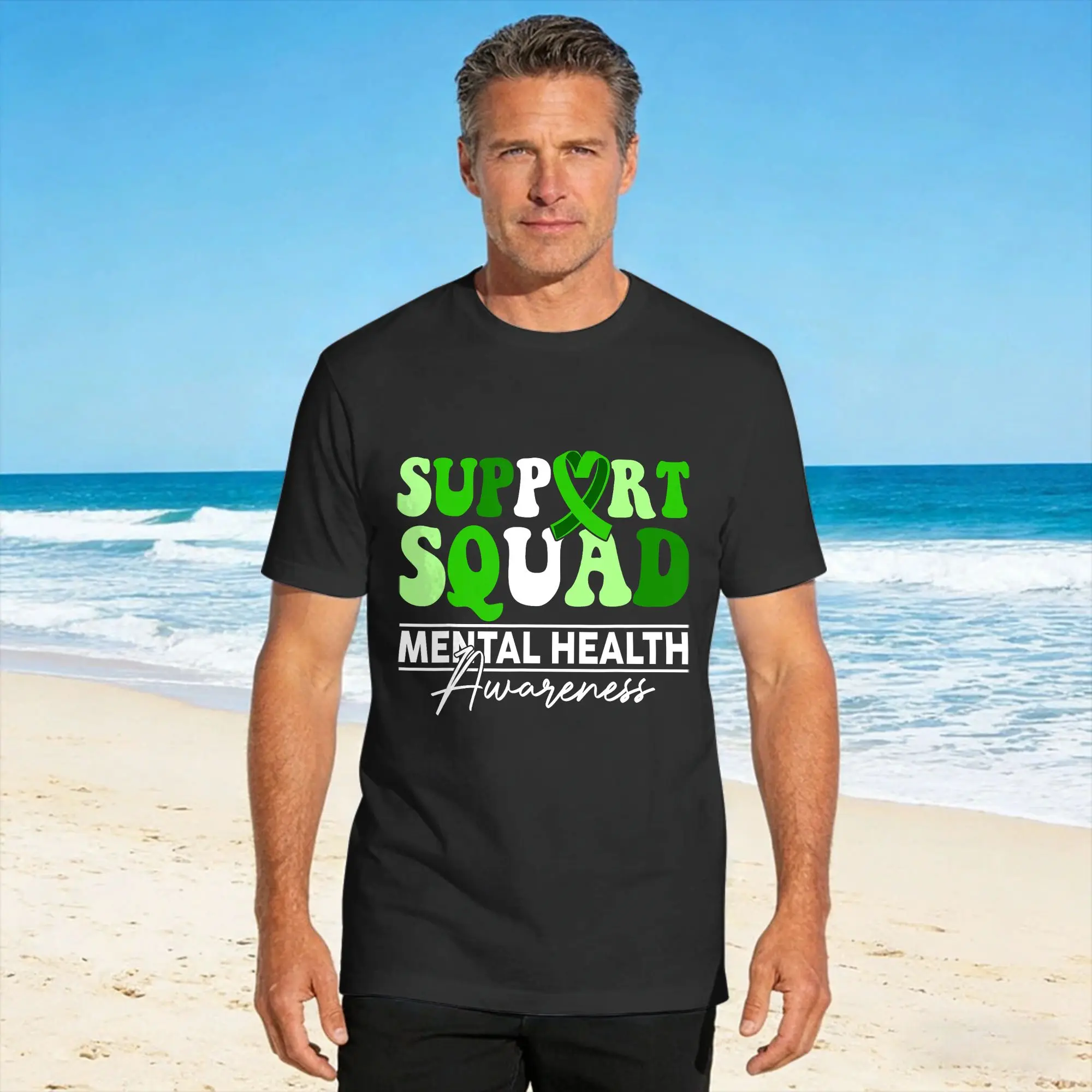 Man T Shirt Support Squad Sunflower Hair Mental Health Awareness T Shirts Trendy Cool  Summer Tee Shirt Y2K Funny Cotton Tops