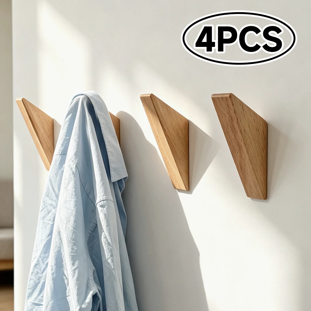 Triangle Wood Clothes Hanger Wall Mounted Coat Hook Decorative Key Holder Hat Scarf Handbag Storage Hanger Bathroom Rack
