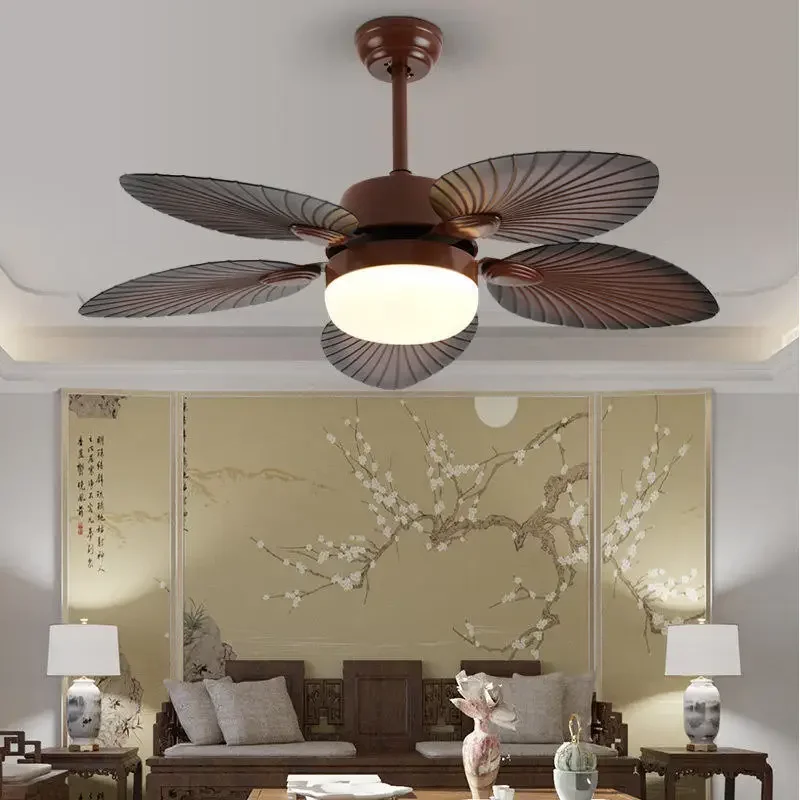 Nordic retro restaurant fan light Japanese banana leaf industrial ceiling fan household living room ceiling fan with light