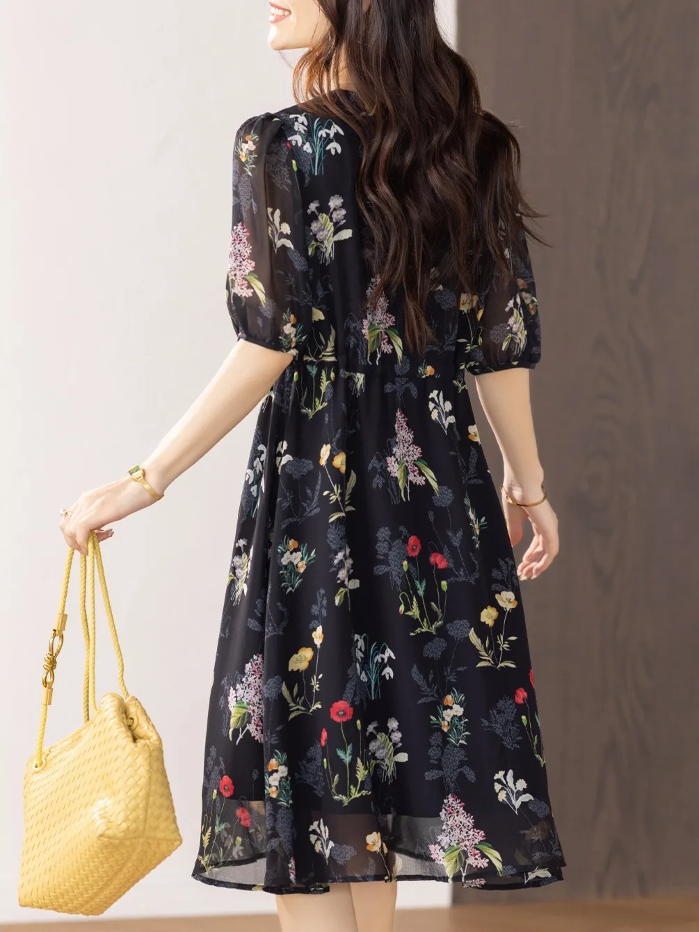 Été 2025 nouveau Sle femmes en mousseline de soie Dr ort Sve imprimé fleuri irt Dr matériau mince v-ne jupe mi-longue