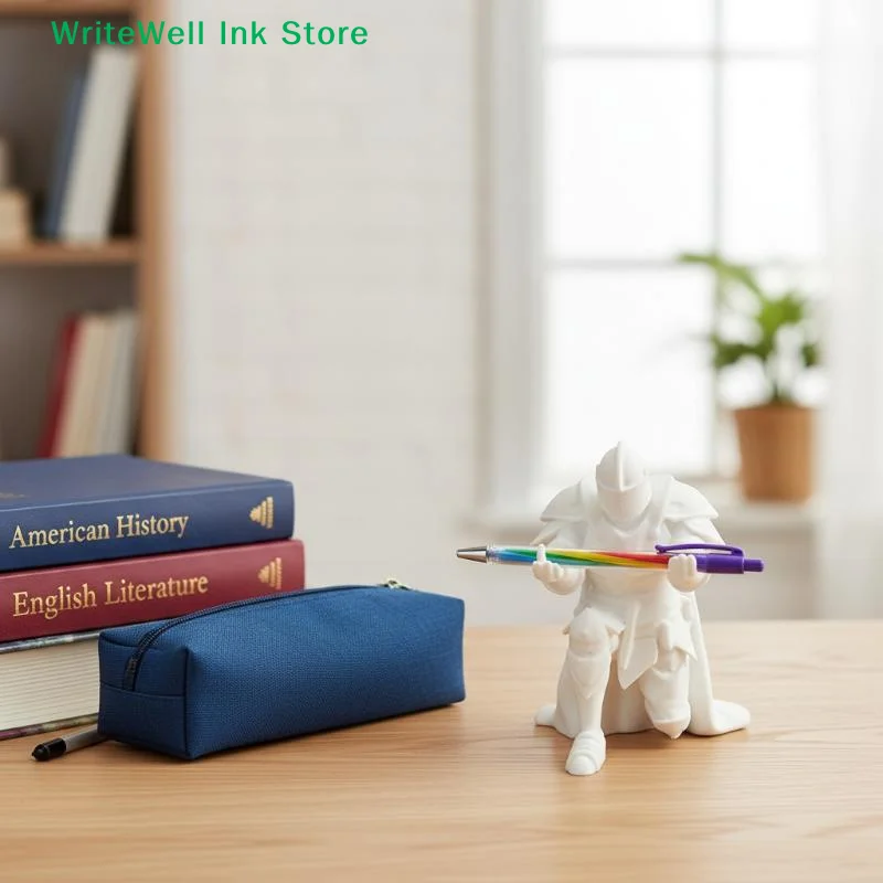 Single Kneeling Knight Pen Holder Desktop Creative Ninja-Style Armor Knight Kneeling Figurine Pen Holder Stand Storage Decor