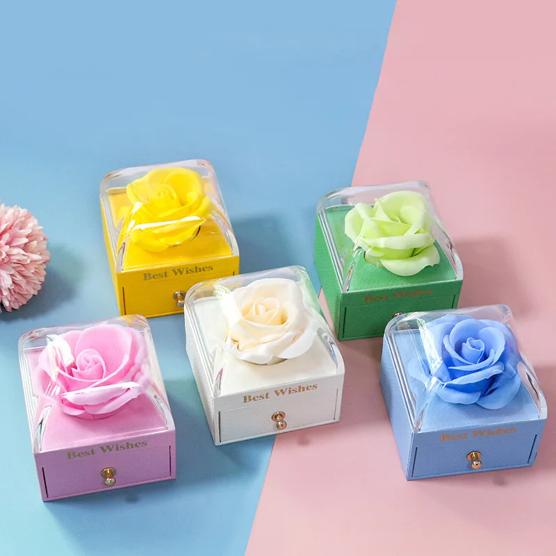 Valentine Eternal Rose Jewelry Ring Box Rotate Wedding Pendant Necklace Storage Case for Girlfriend Preserved Flower Gift Box