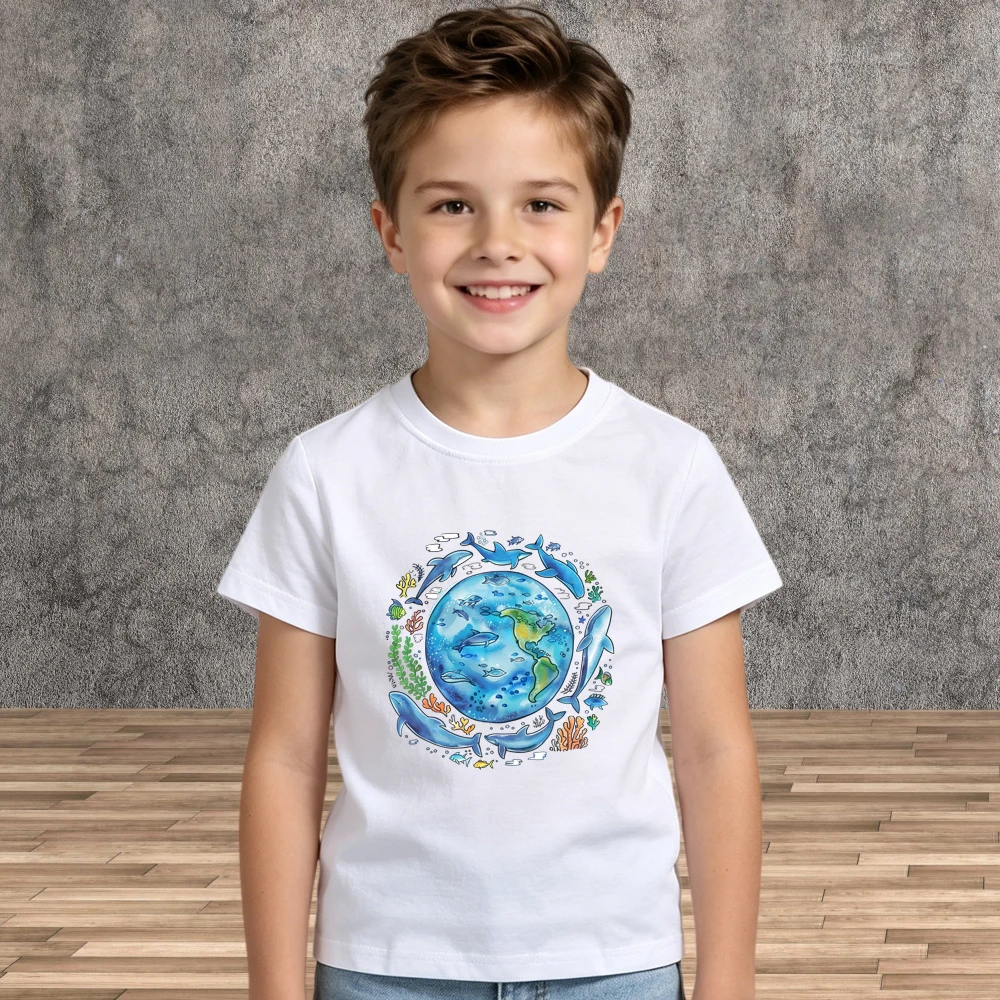 Toddler Boys Girls Blue Whale T-Shirt Summer Various Sea Creatures Print Short Sleeve Tees Shirt