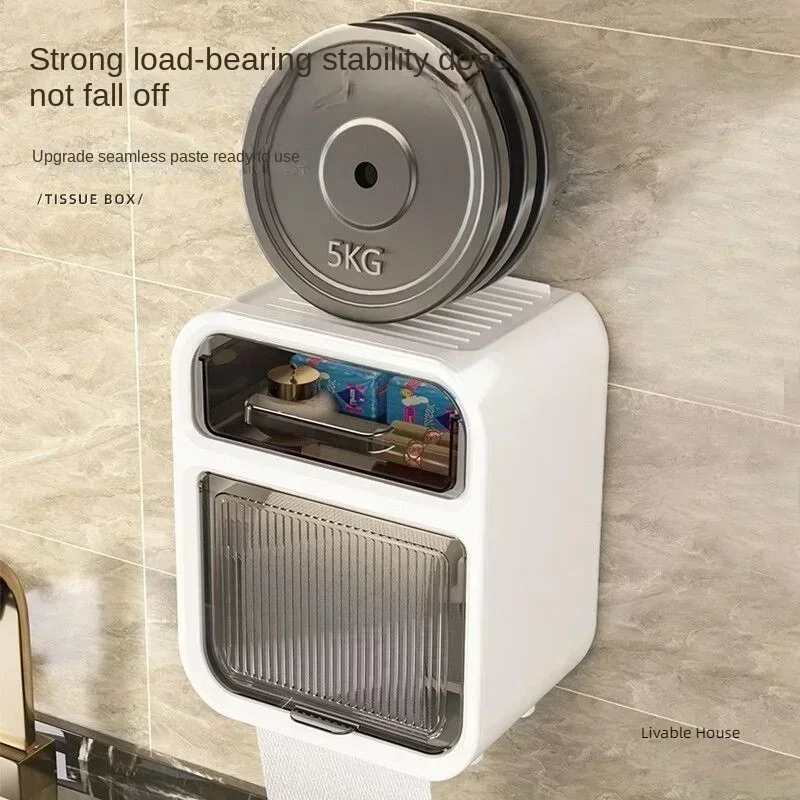 

Toilet Tissue Box, Wall Mounted Roll Paper Tube, Paper Drawer, Storage, Bathroom Double Layer Storage Rack Toilet Roll Holder
