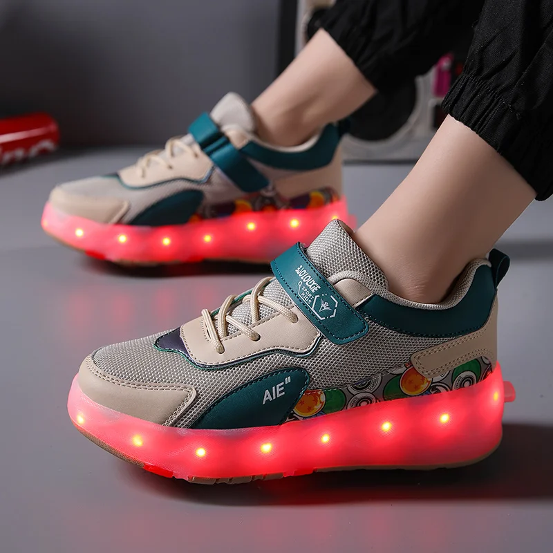 Youth Roller Shoes With 4 Wheels Retractable LED Lights Running Children Street Flashing Deformation Fashion Casual Skate Shoes view 4
