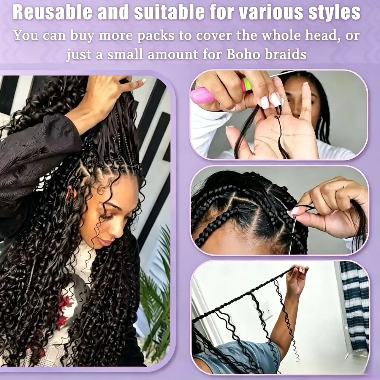 Vorgeteiltes Echthaar in Großpackung zum Flechten, Deep Wave Crochet Echthaar, Knotless Miracle Knots Haarverlängerungen, Boho Braids, unsichtbar, 300g – Detail 9