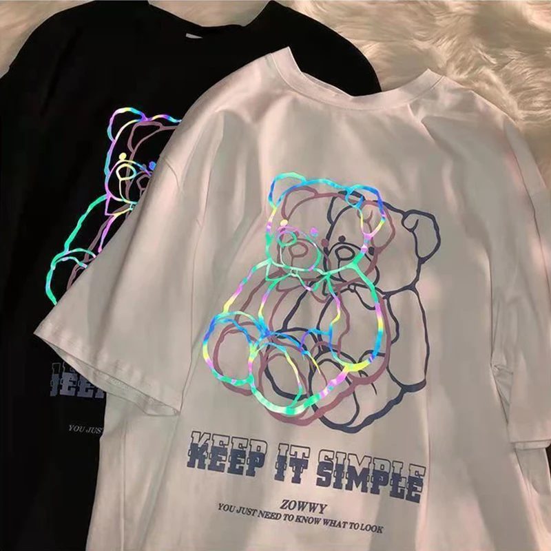 Women T Shirts Gothic Bear Print Y2k Top Harajuku Tshirt Clothes Summer Short Sleeve Graphic Tee Streetwear Tops Female T Shirt