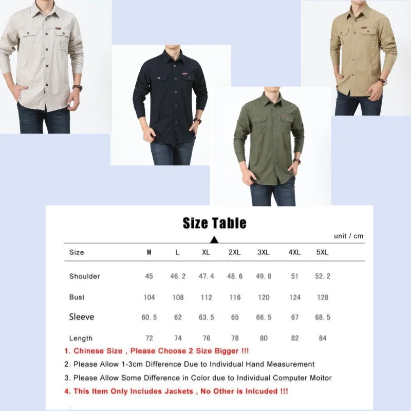 Casual Style Men's Shirt Loose  Leisure Cotton Pure Color Shirts Big Size Tops Male wear Clothes Black/Army Green/Khaki M-5XL