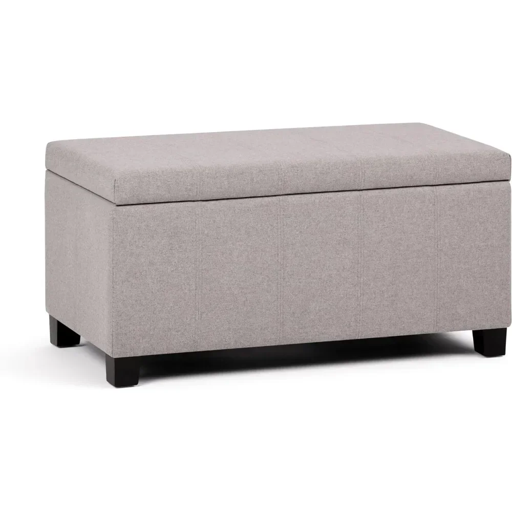 Dover 36 Inch Wide Rectangle Lift Top Storage Ottoman Bench in Cloud Grey Linen Look Fabric Wooden Chair Footrest Stool Bedroom