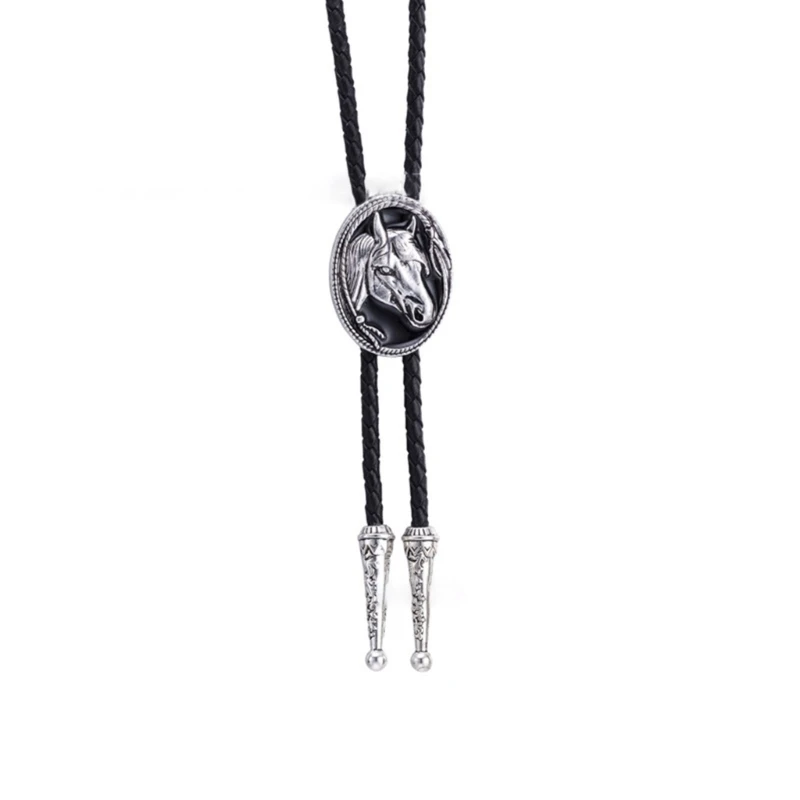 

Gothic Bolo Tie for Men Western Cowboy Necktie with Horse Head Buckle Gentleman Halloween Accessories