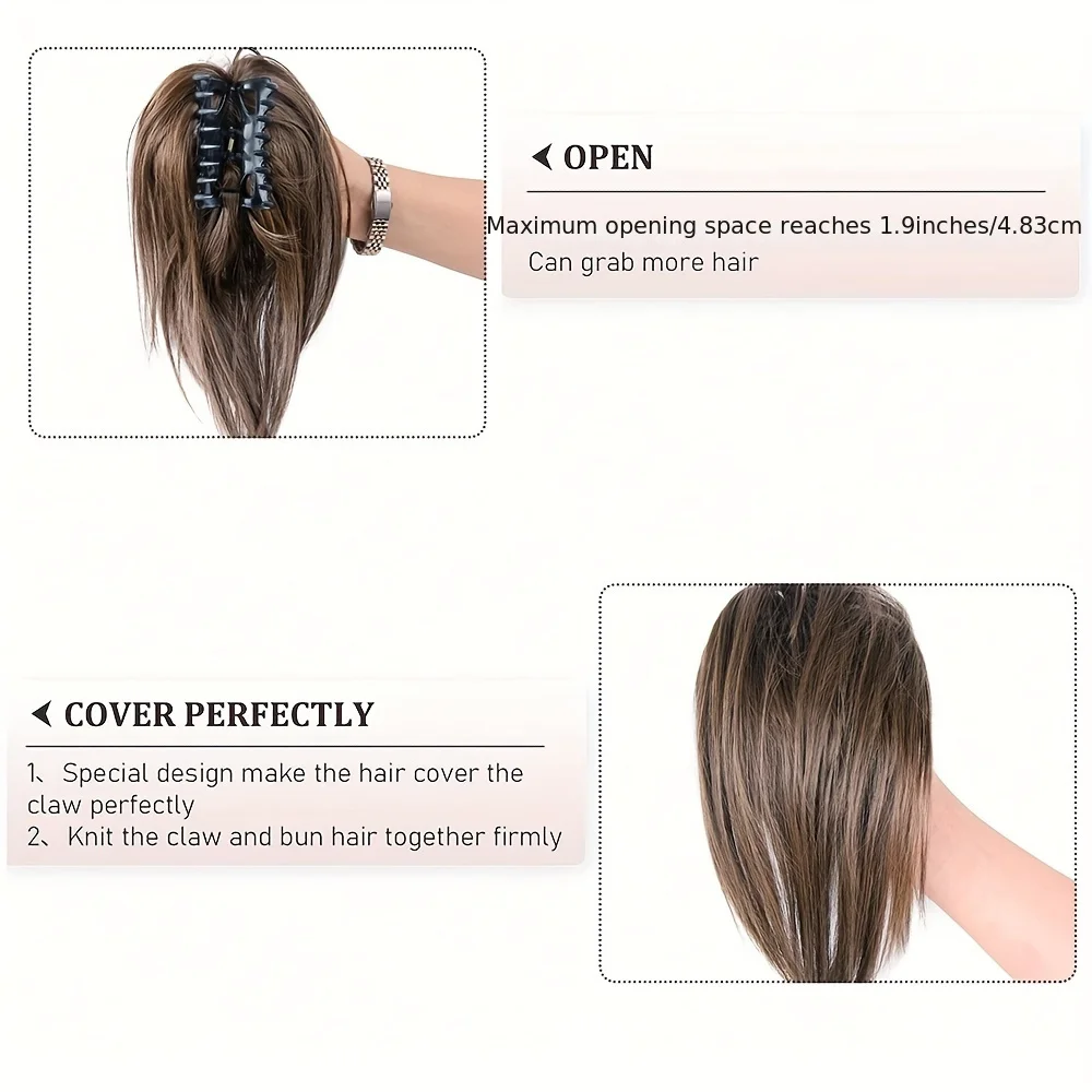 قطعة شعر فوضوية بمشبك مع مشبك مخلب - شعر مستقيم سهل الاستخدام، وصلة أوبدو قابلة لإعادة الاستخدام للنساء تناسب جميع المقاسات لحفلات الزفاف #3