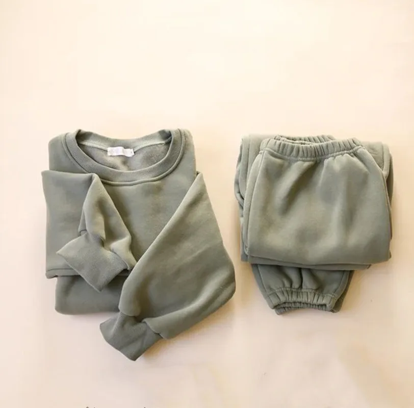 Fashion Tracksuits for Kids Warm Fleece Round Neck Sweatshirt + Pant 2Pcs Baby Clothes Outfits