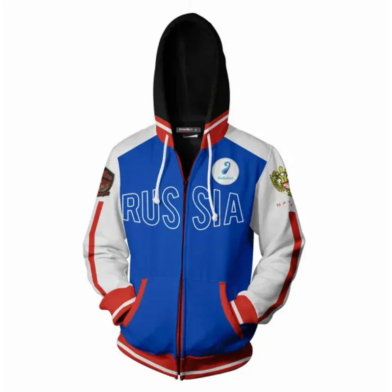 YURI on ICE Yuri Plisetsky Cosplay Costume Zipper Hoodie Sweater Russia Oversize Sweater Autumn Winter Sports Casual Jacket