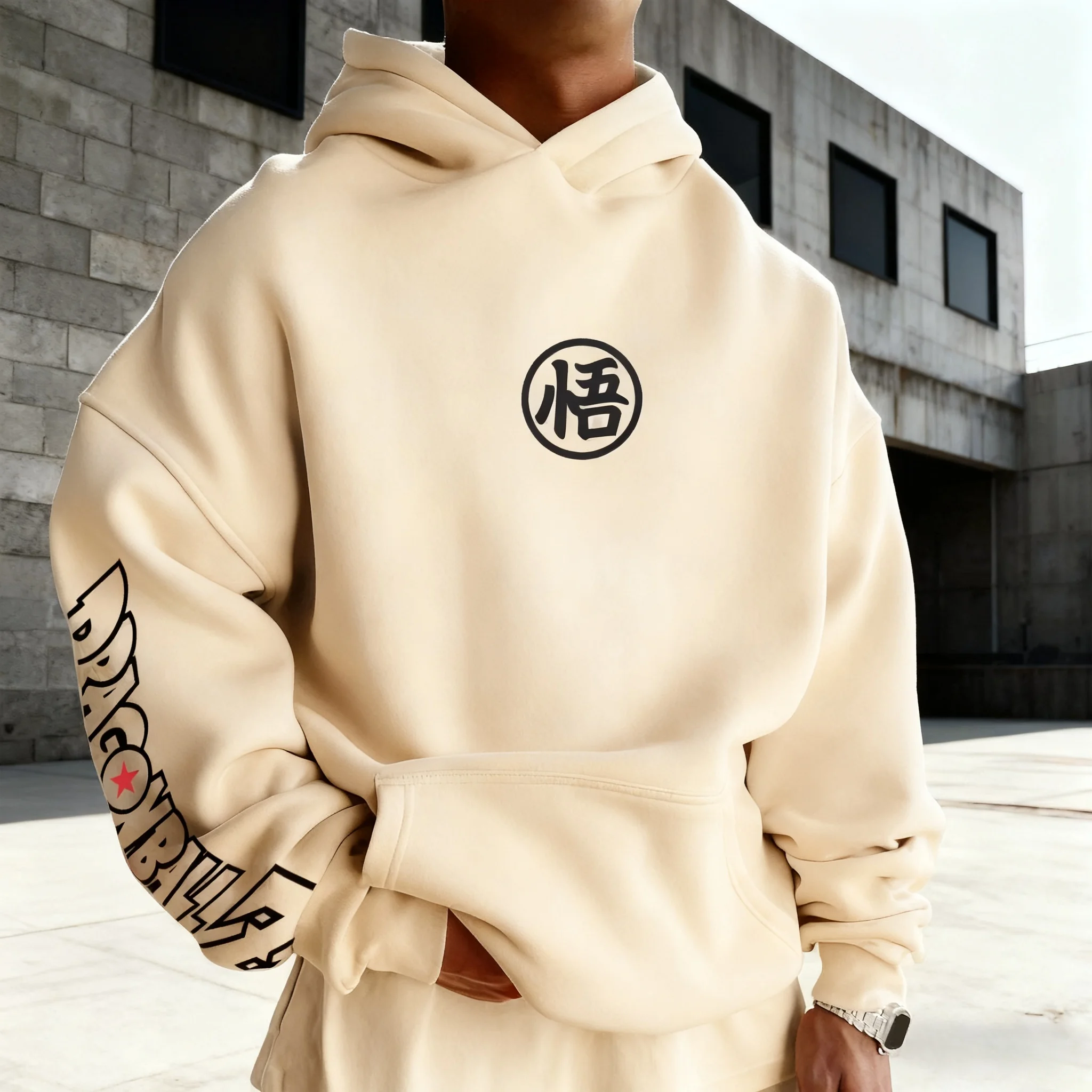 Dragon Ball Anime Goku Conjunto de moletom com capuz cáqui Shenron Verde Dragão Estampado Laranja Dragon Balls Design Moletom de algodão Manga Kanji