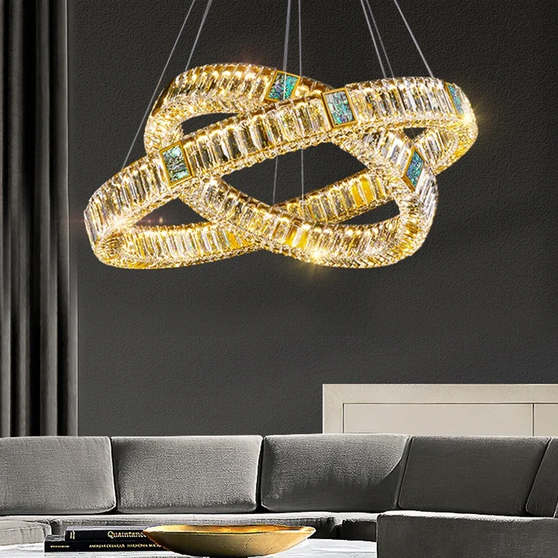 Light luxury golden luxury crystal chandelier round shell LED ceiling new Nordic modern simple living room indoor chandelier