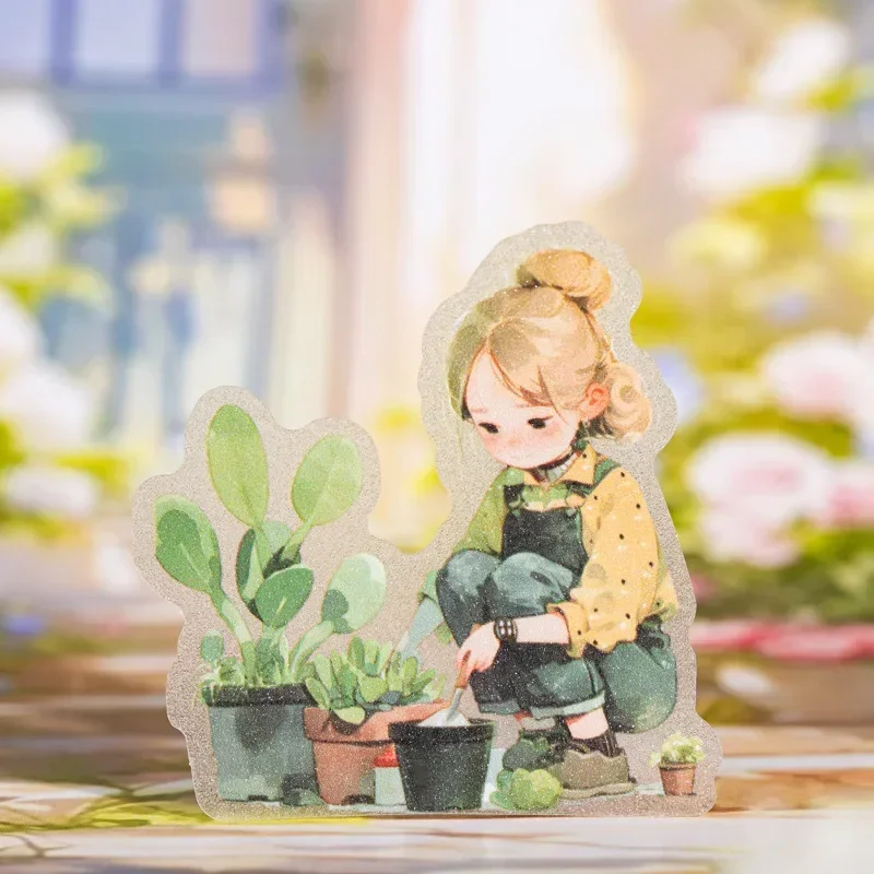 15Pcs Handmade Account PET stickers Healing Garden Sparkling Sand pack Material Decorative Collage Primer Scrapbook 135*88mm