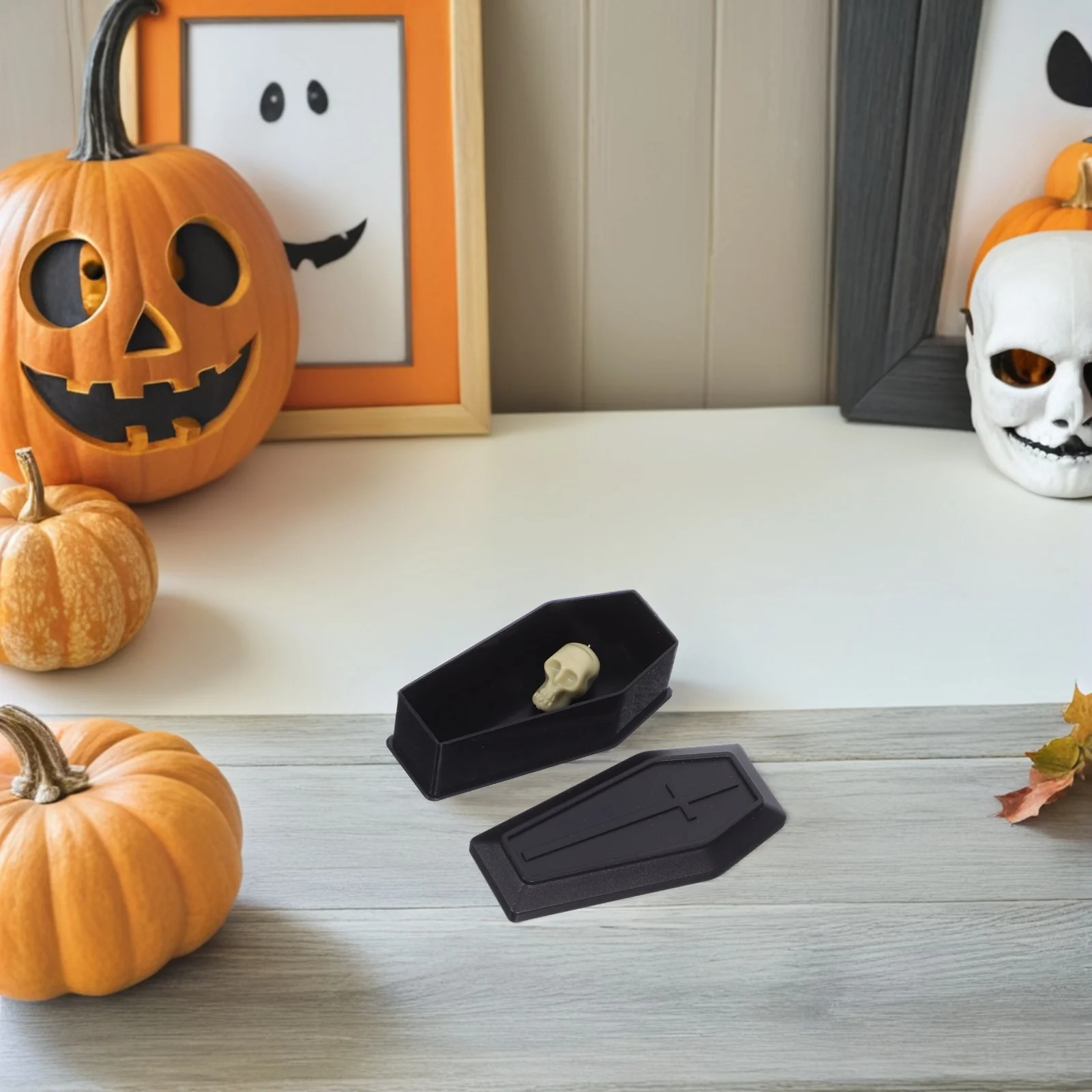 

20Set Halloween Mini Coffin Decorations Black Skull Coffin Props for Haunted House Party Favors DIY Halloween Crafts