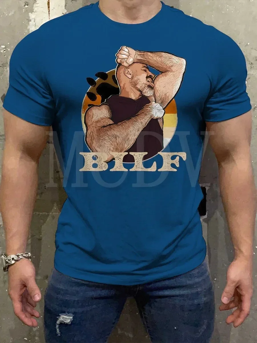 

2023 Summer Men's Printed Casual Crew Neck Short Sleeve T-Shirt The Bilf Bear Paw Muscle Casual 3D Printed T Shirt