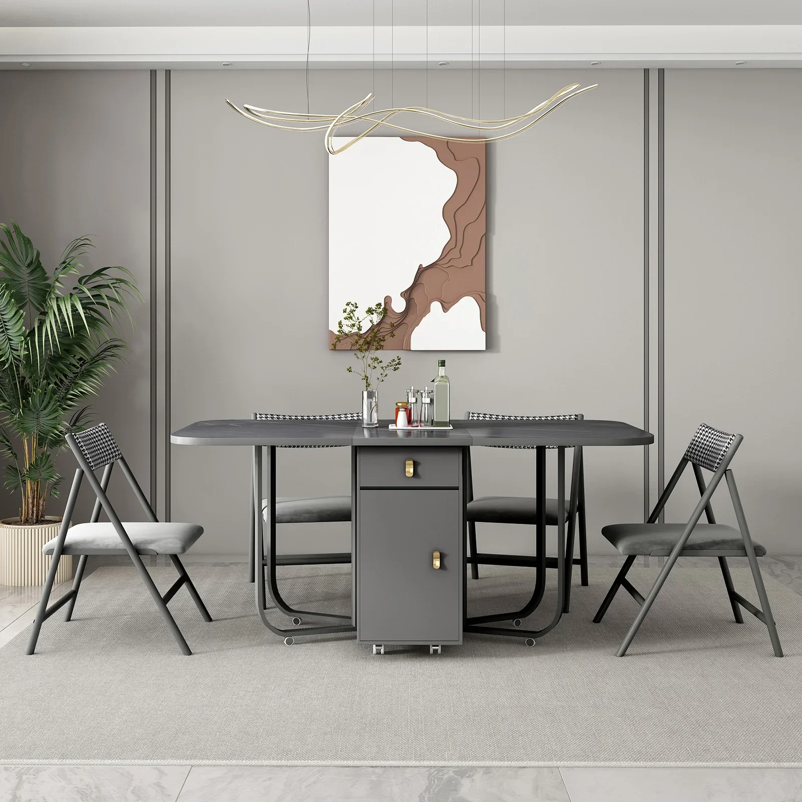 

Fashion Folding Dining Table Furniture Multifunctional Rectangle Movable Dining Table and Folding Chairs